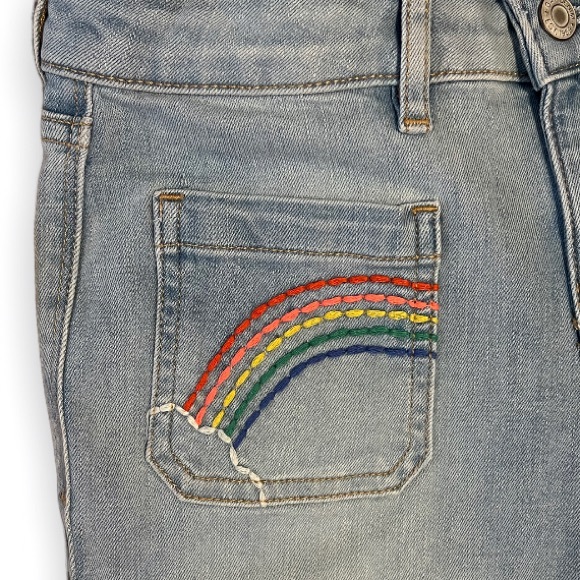 GAP GIRLS Rainbow Embroidered Shortie Cut Off Denim Shorts NWT - Picture 4 of 11